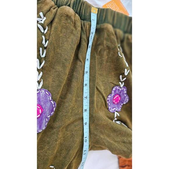 K.P.C. Women's Handmade Bohemian Floral Embroidered Pants-Olive Green XXL - Picture 5 of 8